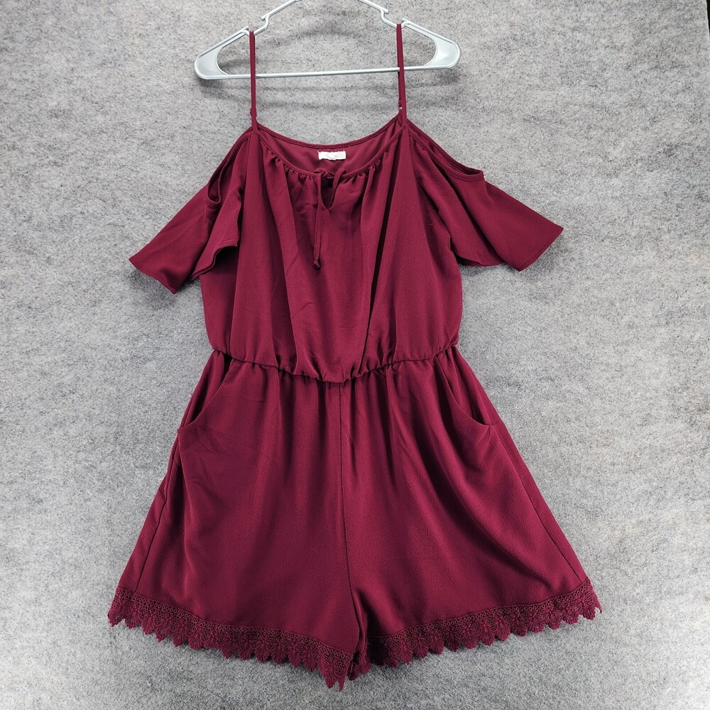 Maurices Romper Womens Large Red Cold Shoulder Sleeve